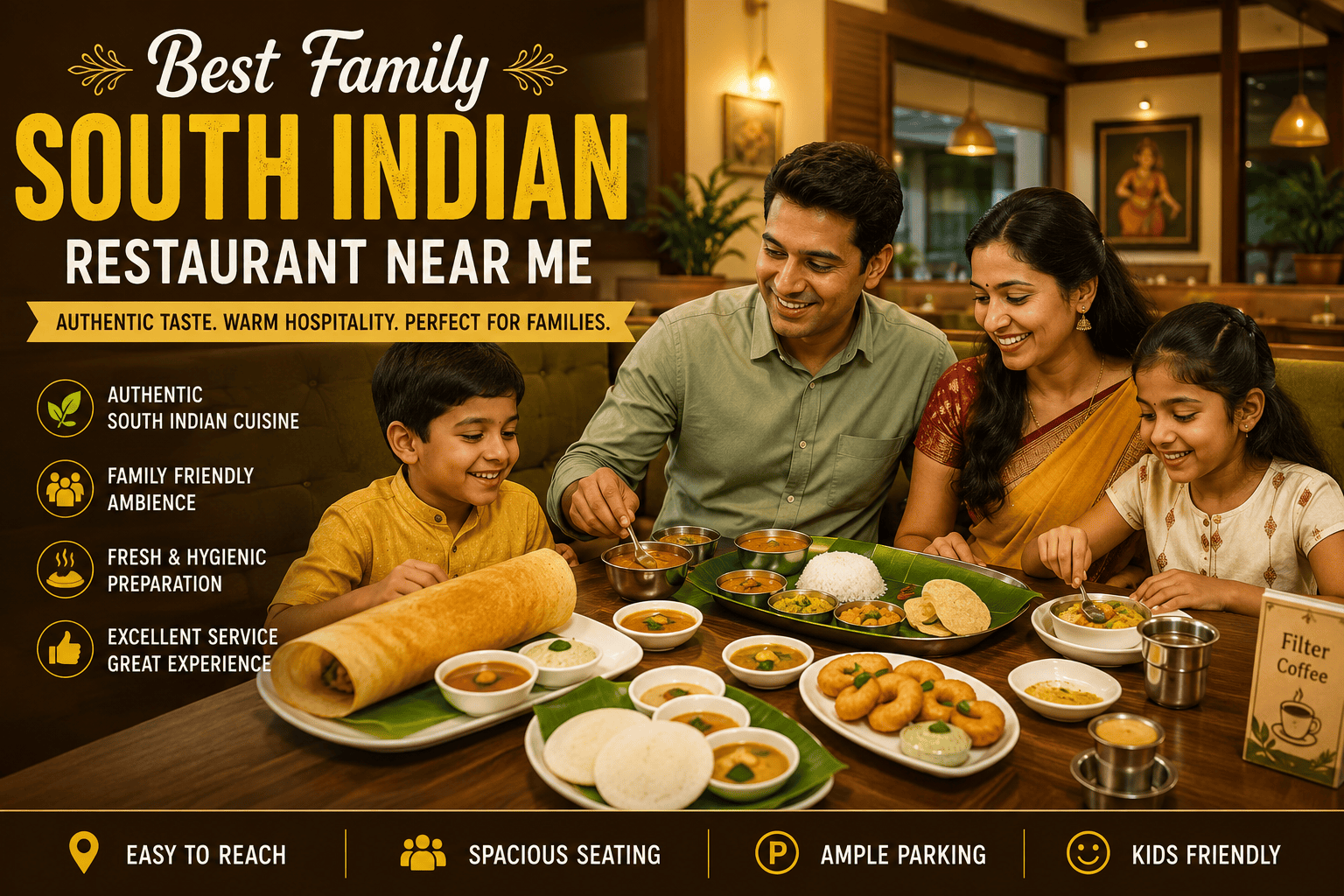 SOUTH INDIAN RESTAURANT NEAR ME family enjoying authentic south indian food at a modern restaurant