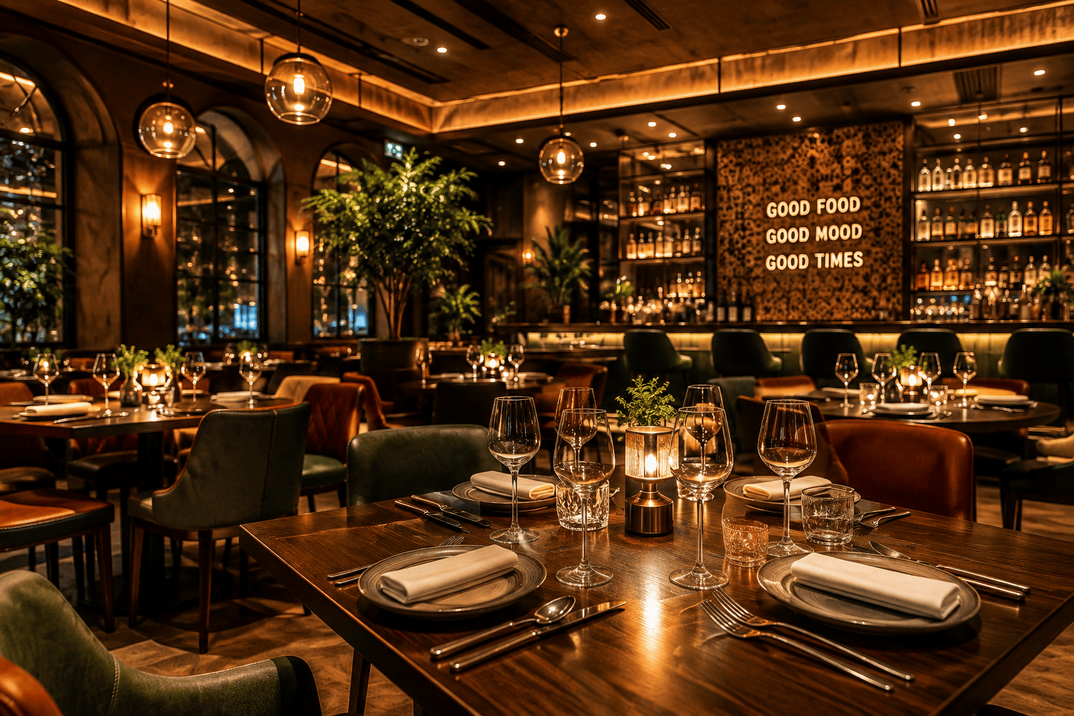 book restaurant online at an elegant restaurant with a beautifully set dining table